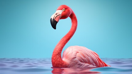 Flamingo wearing a straw hat