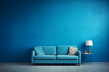 blue sofa in a room