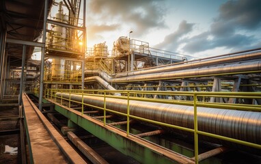 Fototapeta premium Sugar factory industry line production cane process, Generative AI