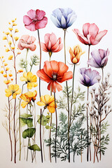 Illustration of Flowers on White Background