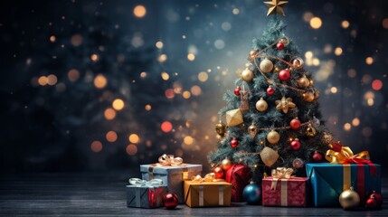 Fototapeta na wymiar Christmas tree and gifts