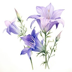 Fototapeta na wymiar Colorful watercolor bells flowers on a white background. Generative AI