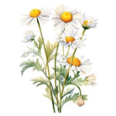 Fototapeta premium Colorful watercolor daisy flowers illustration on a white background. Generative AI