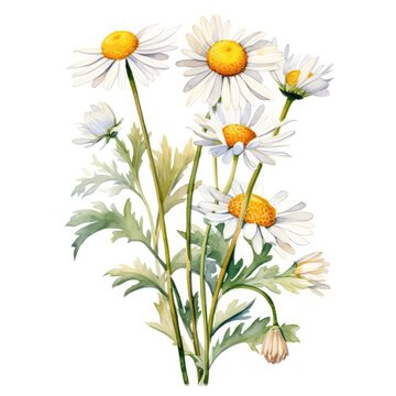 Colorful watercolor daisy flowers illustration on a white background. Generative AI
