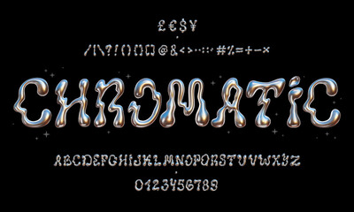 Vector illustration - Chrome Bubble Typeface Design. Trendy font with glossy liquid metal effect. Great for your design web or print projects. 