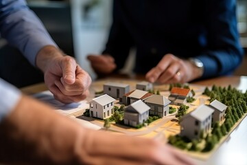 Real estate agent with client or architect team, concept house model (Ai generated)