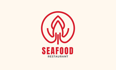 Squid octopus outline seafood logo design