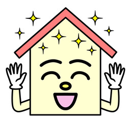 A house character with a smile and sparkles