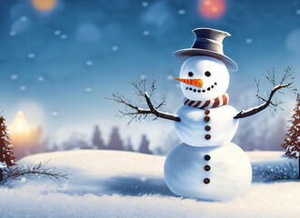 Obraz premium snowman in a wintry landscape
