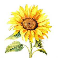 Fototapeta premium Colorful watercolor sunflower illustration on a white background. Generative AI