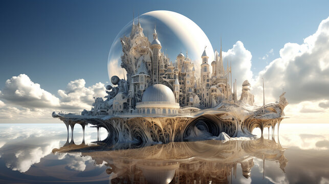 Surreale, fraktale Fantasiewelt, Generative AI