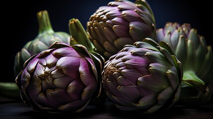 Obraz premium Fresh Artichokes isolated on dark background