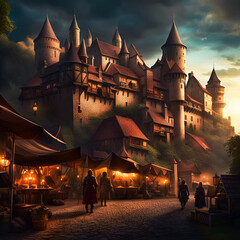 Middle-ages kingdom and street market - 620250379