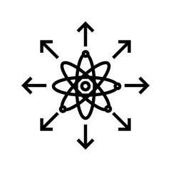 atom, molecule symbol with expansion arrow icon vector