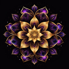 Golden and purple cosmic mandala design