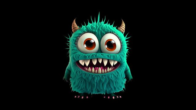 Cute Green Furry Monster Idle Animation