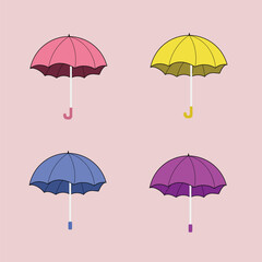 vector illustration of umbrellas of various types and colors