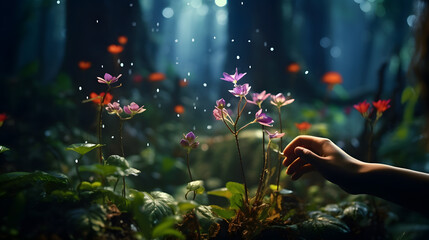 Hand of woman planting. World plant day, environment day concept. AI generated