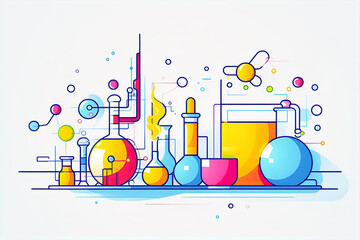 Chemistry lab and science equipment. Education and science illustration background