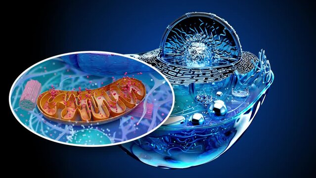 4K abstract animation of the biological cell and the mitochondria