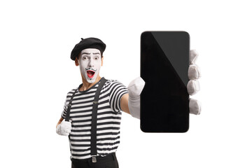 Mime showing a mobile phone