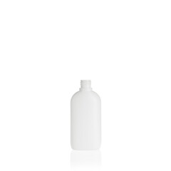 White elliptical cosmetic bottle container isolated on white background. Template of a bottle for cosmetics and medical products.