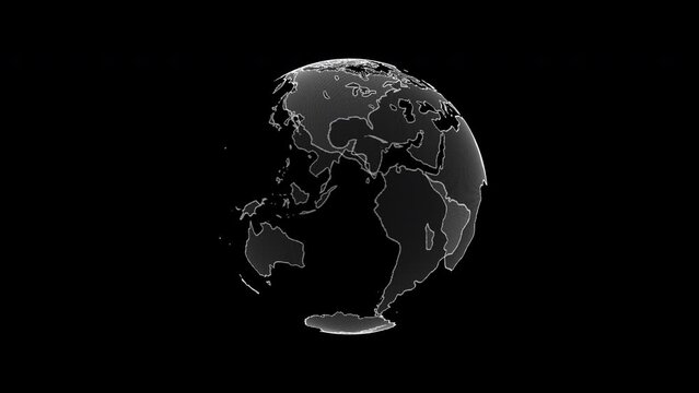 Animation of rotating globe of the Earth planet from particulars on black background, 4K seamless loop earth globe animation