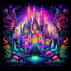 light illustration, enchanted castle, psychadelic, fluorescent