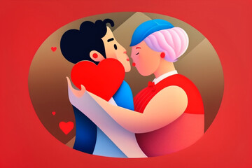 Helping hand of heart donor for patient in heart disease. Man give red heart to woman as couple. People lifestyle and couple romance. Healthcare and hospital medical concept. Symbolic of Valentine