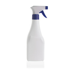 White blue plastic trigger spray with white bottle mockup for cleaning products on white backgraund.