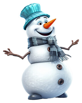 Isolated PNG cutout of a Snowman, Generative ai