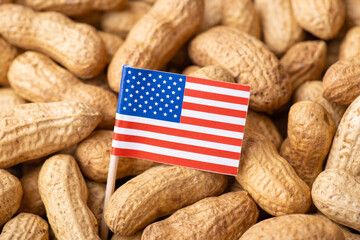 Flag of US on peanut. Agrobusiness of growing peanut in USA concept