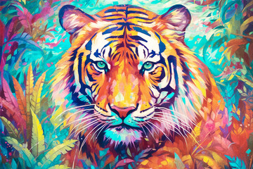Tiger Head on an Abstract Background