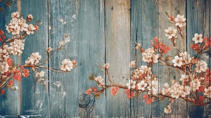 Rustic wood texture with a faded floral printed