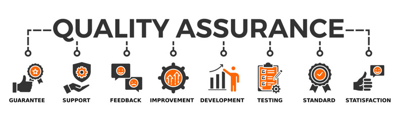 Quality assurance web icon vector illustration concept with icon of guarantee, support, feedback, improvement, development, testing, standard, satisfaction