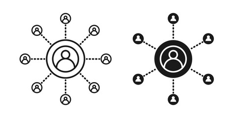 Affiliate marketing network icon set. Referral channel concept program. Affiliate program symbol in black filled and outlined style.