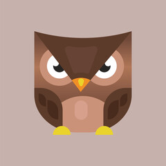 Brown owl icon, flat illustration