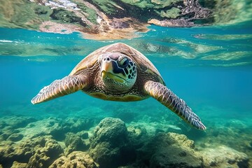 Obraz premium Turtle swimming in the Ocean (Ai generated)