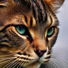 green cat eyes in close up photo with studio light. beautiful green cat eyes, created with Generative AI technology