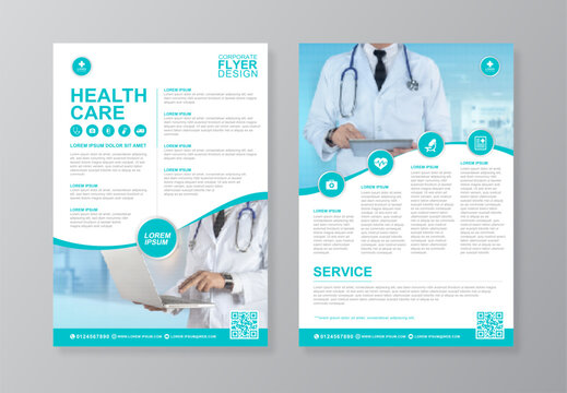 Corporate healthcare and medical cover and back page a4 flyer design template for print