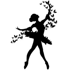 Watercolor dancing ballerina black lines. Isolated dancing ballerina.Hand drawn classic ballet performance, pose.Young pretty ballerina women illustration. Can be used for postcard and posters.