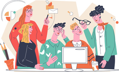 Business team brainstorming meeting, communication of colleagues and partners, negotiations concept with group of people company crew together.