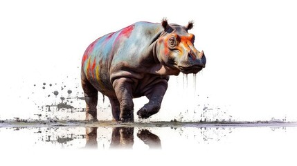 Obraz premium hippo form and spirit through an abstract lens. dynamic and expressive hippo print by using bold brushstrokes, splatters, and drips of paint. hippo raw power and untamed energy