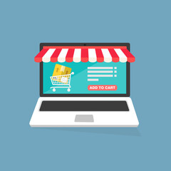 Shopping onliine da laptop - illustrazioni ADD TO CART