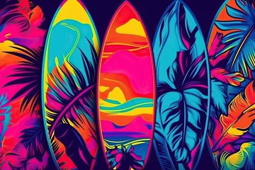 Keuken spatwand met foto Surf, water sport pop art collage style in neon bold color (Ai generated) © thesweetsheep