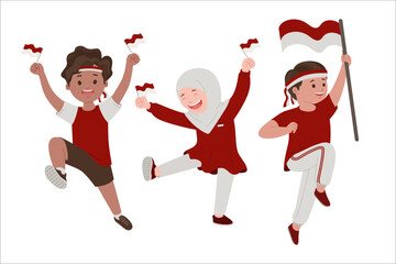 Children Celebrate Indonesian Independence Day. Indonesia Merdeka Celebration.