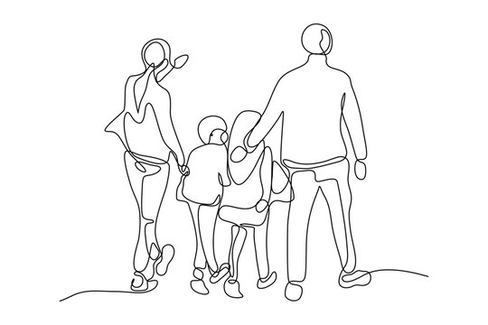 continuous line vector illustration design of one family is walking