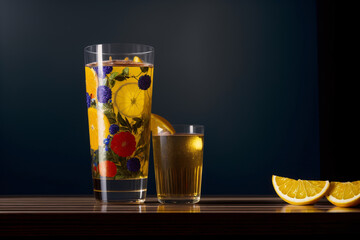 A Glass Filled With Liquid Next To A Sliced Orange