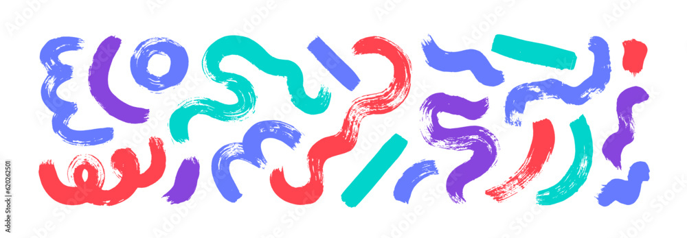Leinwandbilder collection multi colored squiggle bold lines and brush drawn doodles. hand drawn abctract organic co