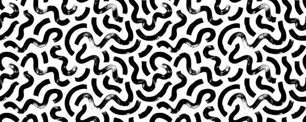 Bold line doodle seamless pattern. Creative minimalist style art background for children or trendy design with basic shapes. Curved bold brush strokes ornament. Trendy texture design with squiggles.